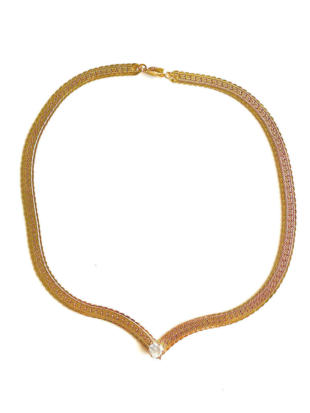 Yellow brass sweetheart necklace with heart crystal